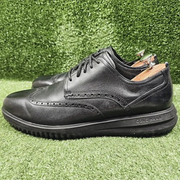 Cole Haan Grand+ Black Leather Wingtip Oxford Casual Shoes Mens Size 13 - Picture 4 of 9